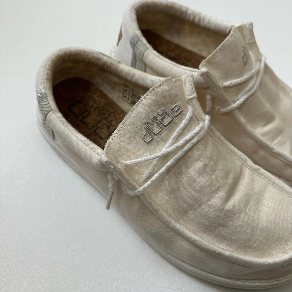 Hey Dude Wally Linen Natural White Slip on Shoes Mens Size 9